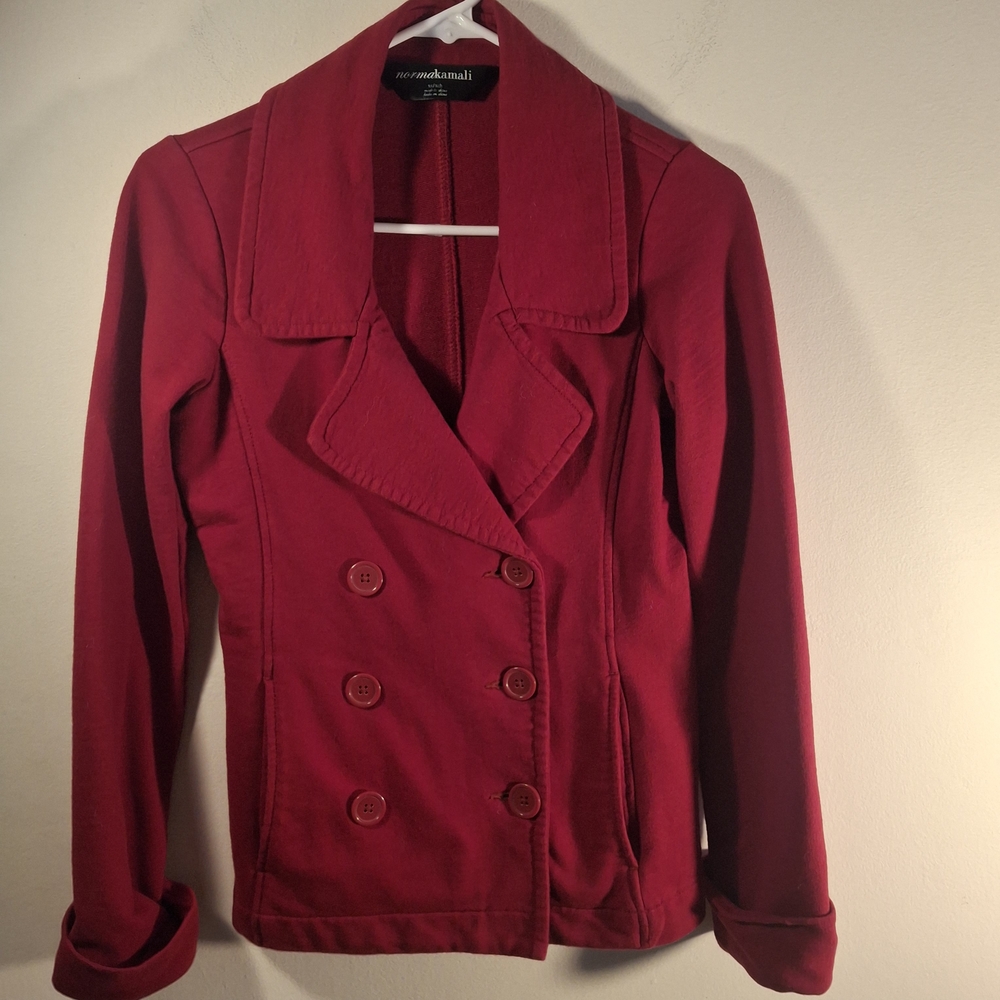 Norma Kamali Cherry Red Double-Breasted Lightweight Pea Coat Size XS